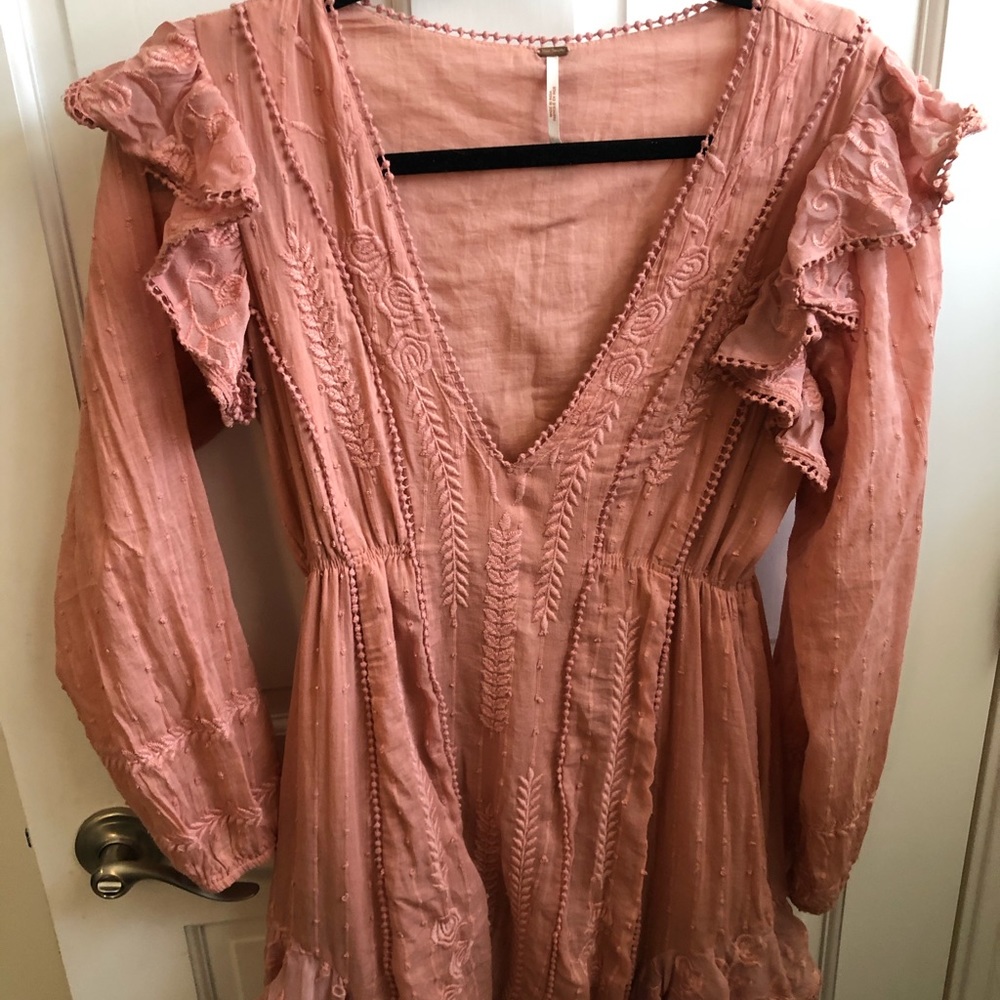 Free People Dress Blush Emroidered Ruffles